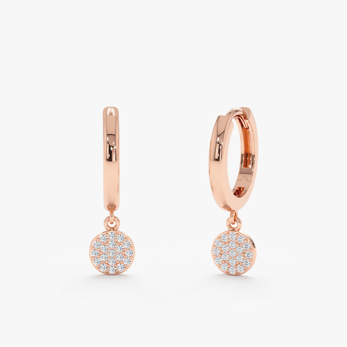 Pavé Round Dangle Lab-Grown Diamond Huggie Earrings 0.10 CTW – 38 Stones | 10K, 14K, 18K Gold | IGI Certified