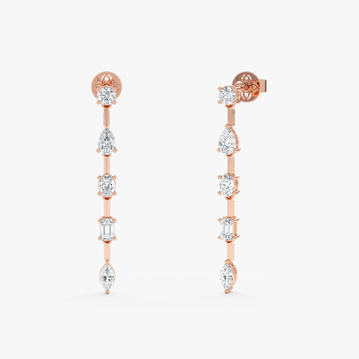 Mixed-Cut Lab-Grown Diamond Long Dangle Earrings 0.78 CTW – 10 Stones | 10K, 14K, 18K Gold | IGI Certified