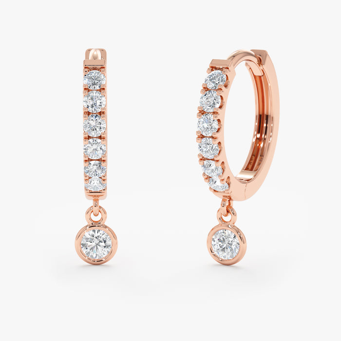 Hoop Earrings with Bezel-Set Round Diamond Dangle 0.28 CTW – 14 Stones | 10K, 14K, 18K Gold | IGI Certified