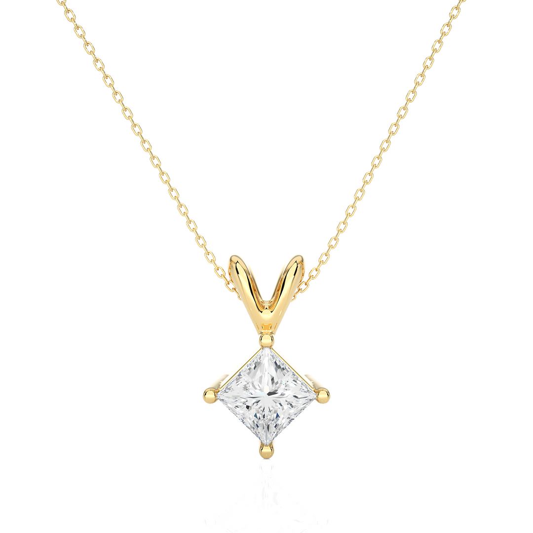 0.50 CT Lab-Grown Diamond Solitaire Pendant Necklace | Princess Cut | 4-Prong | Solid Gold