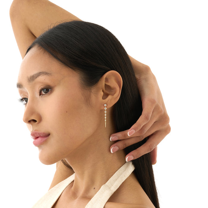 Bezel-Set Lab-Grown Diamond Long Dangle Earrings 0.90 CTW – 12 Round Stones | 10K, 14K, 18K Gold | IGI Certified