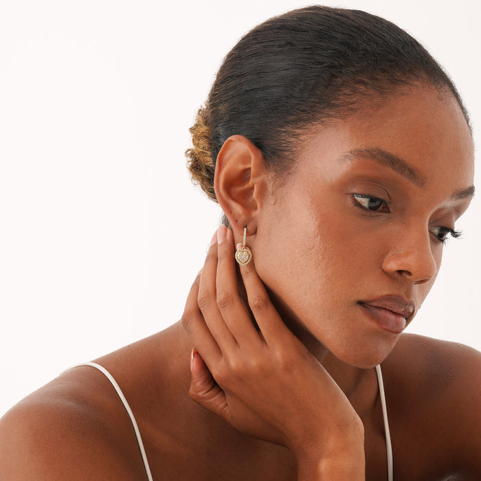 Heart-Shaped Dangle Huggie Hoop Earrings 0.88 CTW – 84 Round Lab-Grown Diamonds | 10K, 14K, 18K Gold | IGI Certified