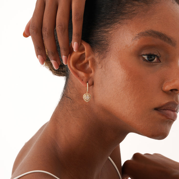 Heart-Shaped Dangle Huggie Hoop Earrings 0.88 CTW – 84 Round Lab-Grown Diamonds | 10K, 14K, 18K Gold | IGI Certified