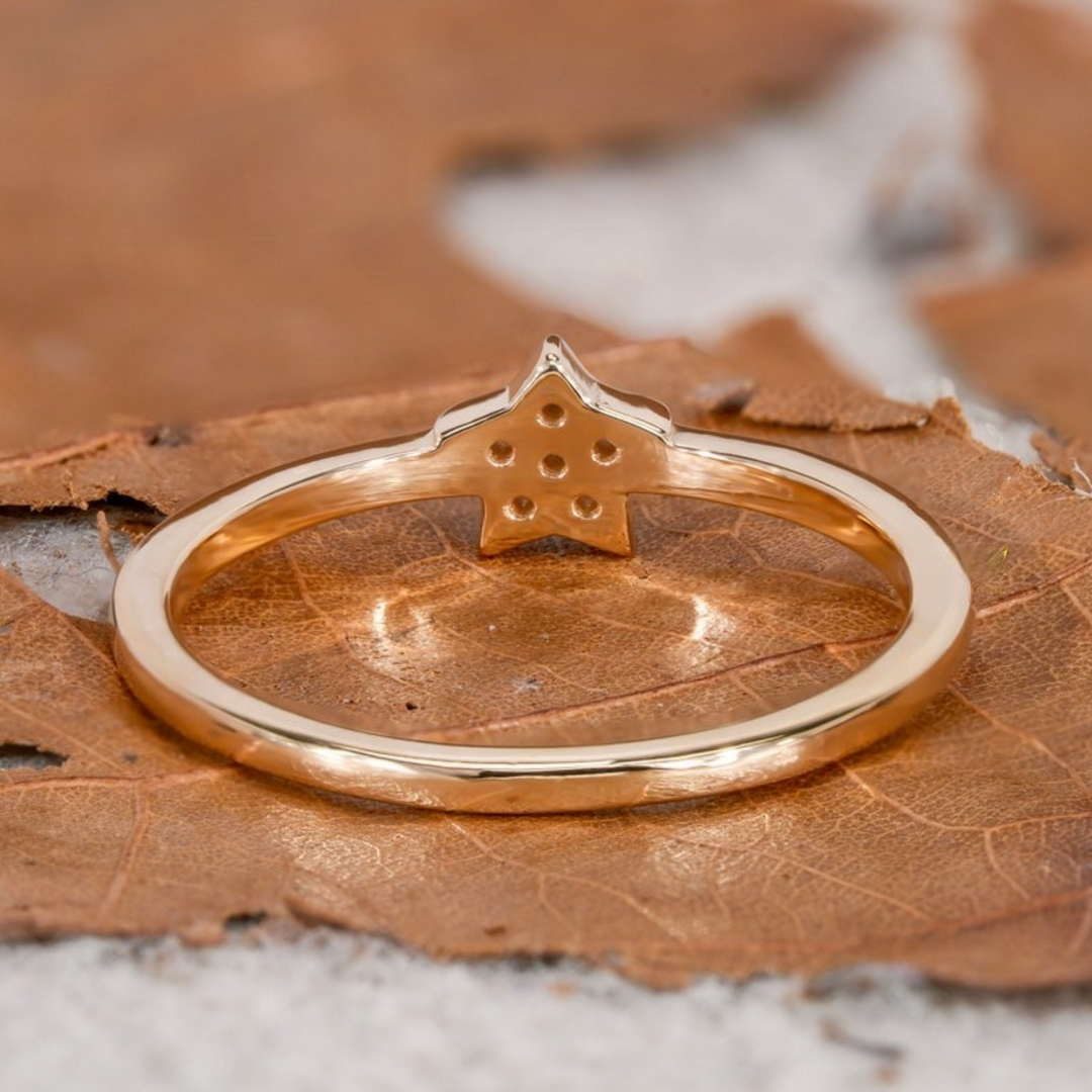 10K Yellow Gold Star Shaped Diamond Ring