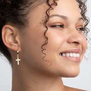 Lab-Grown Diamond Cross Dangle Huggie Earrings – 0.34 Ct | Spiritual Drop Earrings for Women