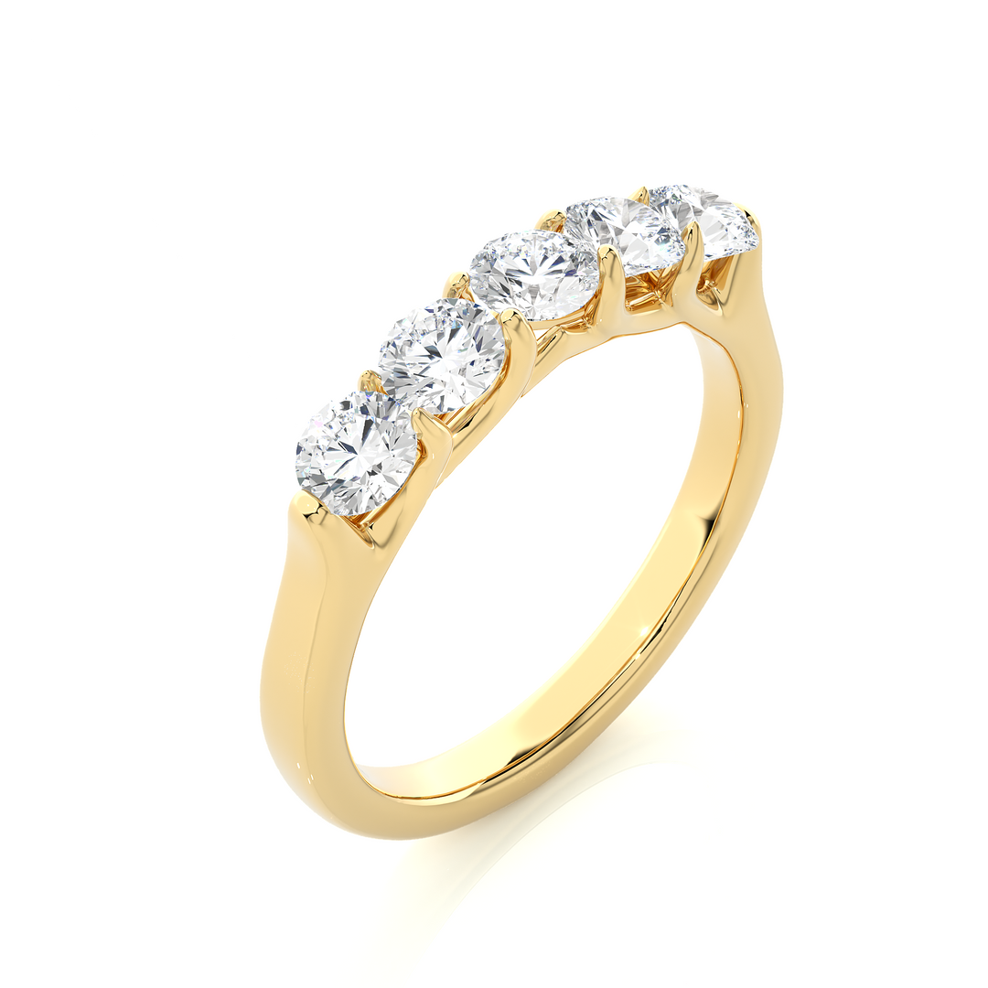 1.03 CT Round Cut Lab Grown Diamond Prong Set Band  5 Stone IGI Certified