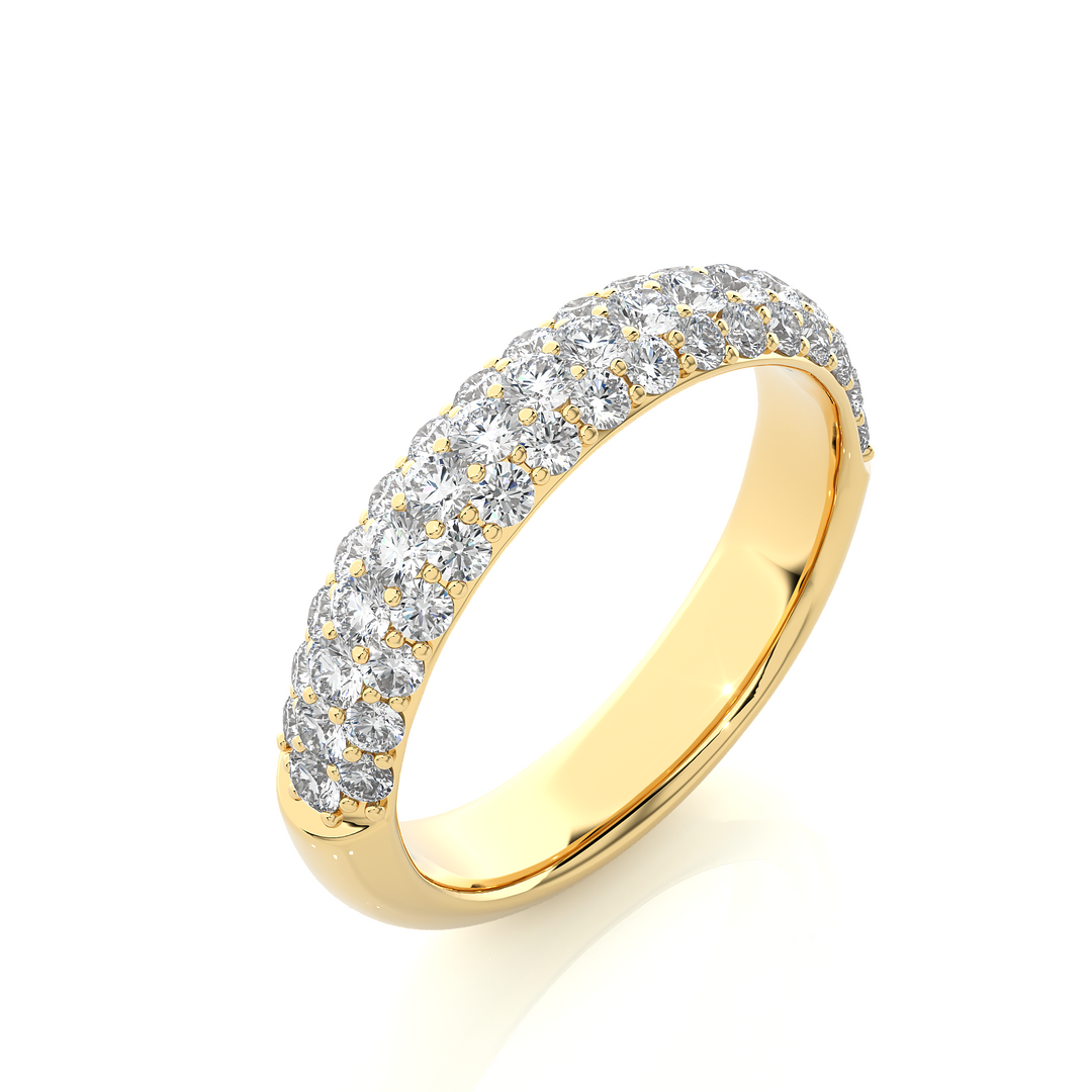 0.93 CT Round Cut Lab Grown Diamond 3 Row Pave Band  49 Stone IGI Certified