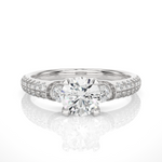 Load image into Gallery viewer, 1.45 CT Round Center with Round Side Lab Grown Diamond Three Stone Ring | 105 Stone Gold Band
