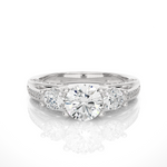 Load image into Gallery viewer, 1.98 CT Round Center with Round Side Lab Grown Diamond Three Stone Ring | 49 Stone Gold Band
