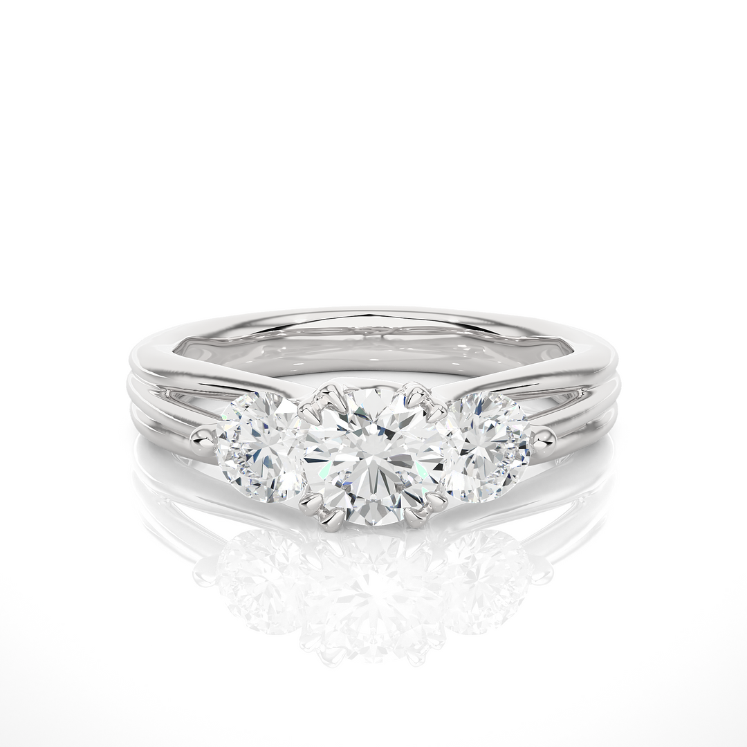 1.39 CT Round Lab Grown Diamond Three Stone Ring | 3 Stone Gold Band