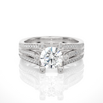 Load image into Gallery viewer, 1.48 CTW Round Lab-Grown Diamond Engagement Ring with Three-Row Pave Set E-F / VVS-VS
