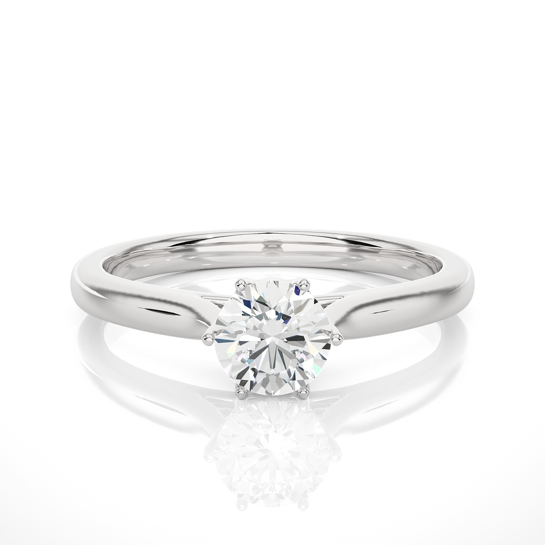 0.53 CT Round Lab Grown Diamond Solitaire Engagement Ring | Six Prong Gold Band