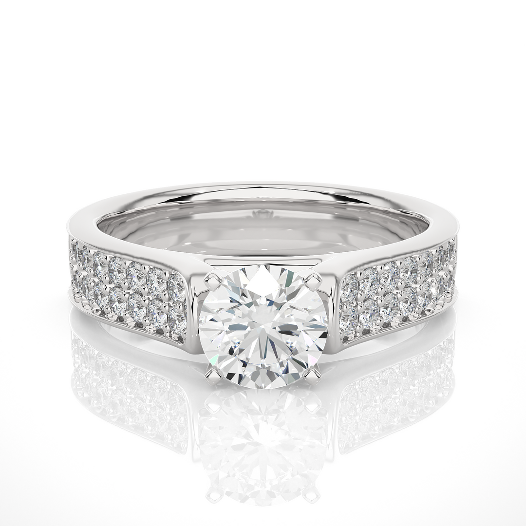 1.29 CTW Round Lab-Grown Diamond Engagement Ring with Two-Row Pave Set E-F / VVS-VS