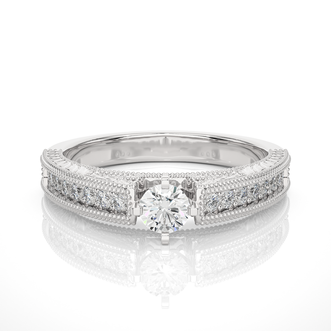 0.48 CTW Round Lab-Grown Diamond Engagement Ring with Milgrain Detailing E-F / VVS-VS