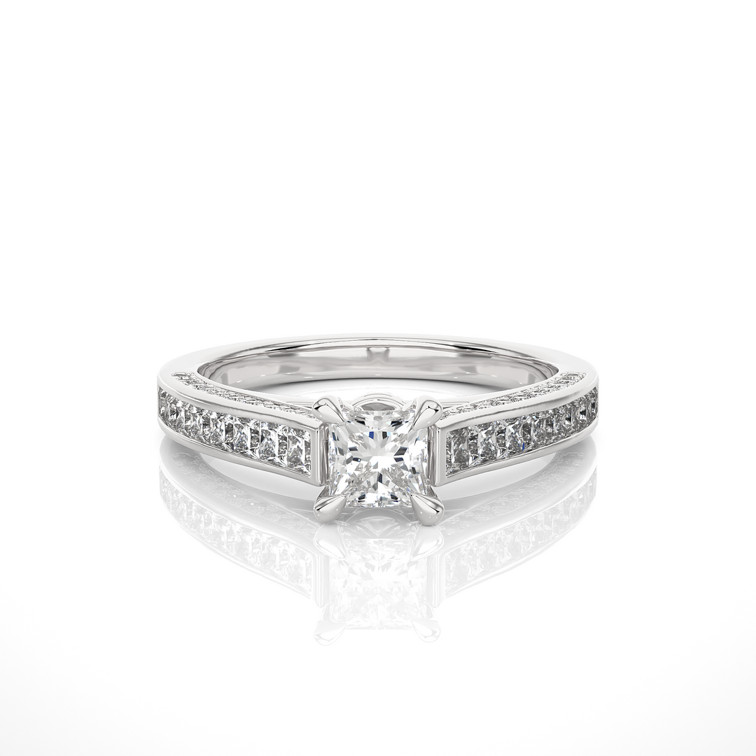 1.27 CTW Princess & Round Lab-Grown Diamond Engagement Ring with Channel & Prong Set E-F / VVS-VS