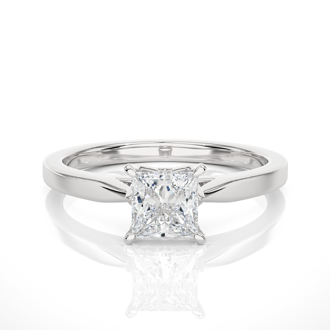 0.57 CT Princess Cut Lab Grown Diamond Solitaire Engagement Ring | Gold Band