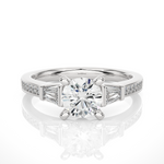 Load image into Gallery viewer, 1.69 CT Round Center with Baguette &amp; Round Side Lab Grown Diamond Three Stone Ring | 17 Stone Gold Band
