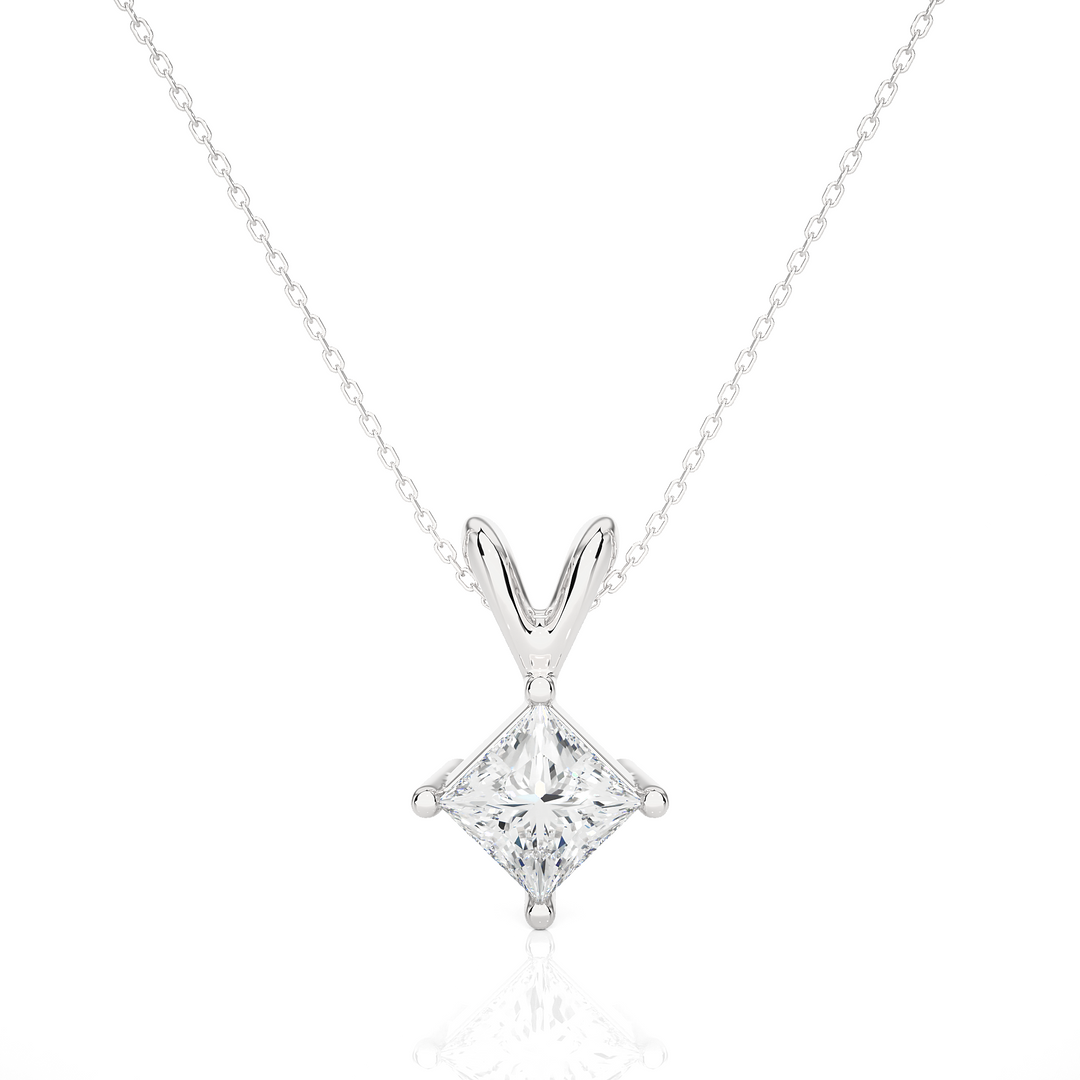 0.50 CT Lab-Grown Diamond Solitaire Pendant Necklace | Princess Cut | 4-Prong | Solid Gold