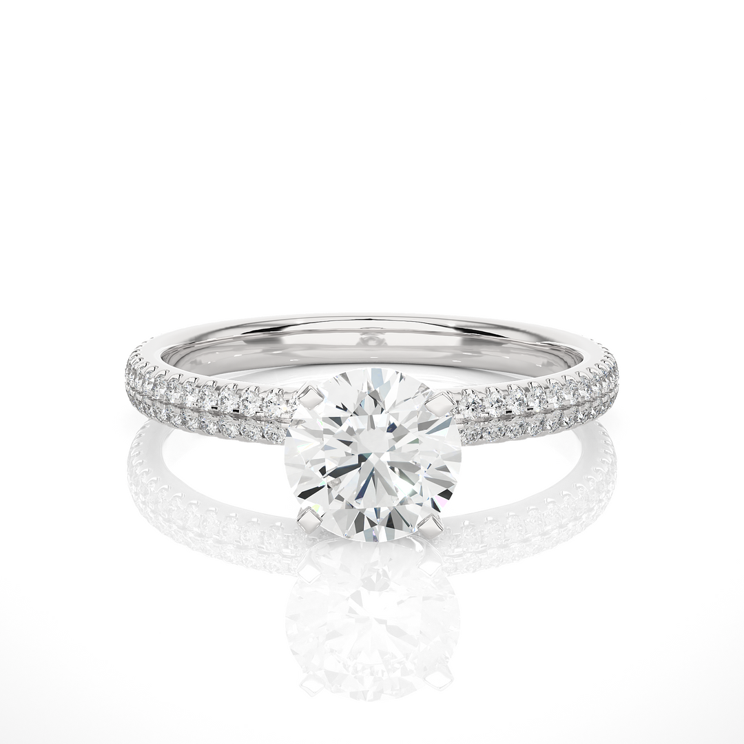1.14 CTW Round Lab-Grown Diamond Engagement Ring with Two-Row Micropave Set E-F / VVS-VS