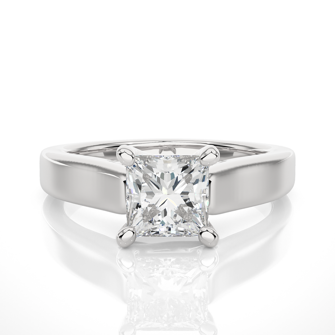 1.35 CT Princess Cut Lab Grown Diamond Engagement Ring | Bold 4 Stone Gold Band