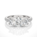 Load image into Gallery viewer, 2.35 CT Round Center with Round Side Lab Grown Diamond Three Stone Ring | 17 Stone Gold Band
