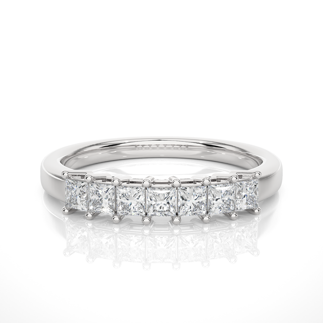 0.50 CT Princess Cut Lab Grown Diamond Prong Set Band  7 Stone IGI Certified