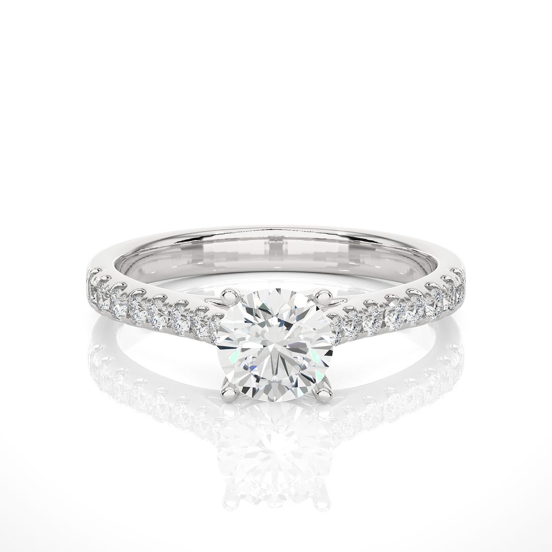 0.85 CTW Round Lab-Grown Diamond Engagement Ring with Claw, Bezel & Micropave Set E-F / VVS-VS
