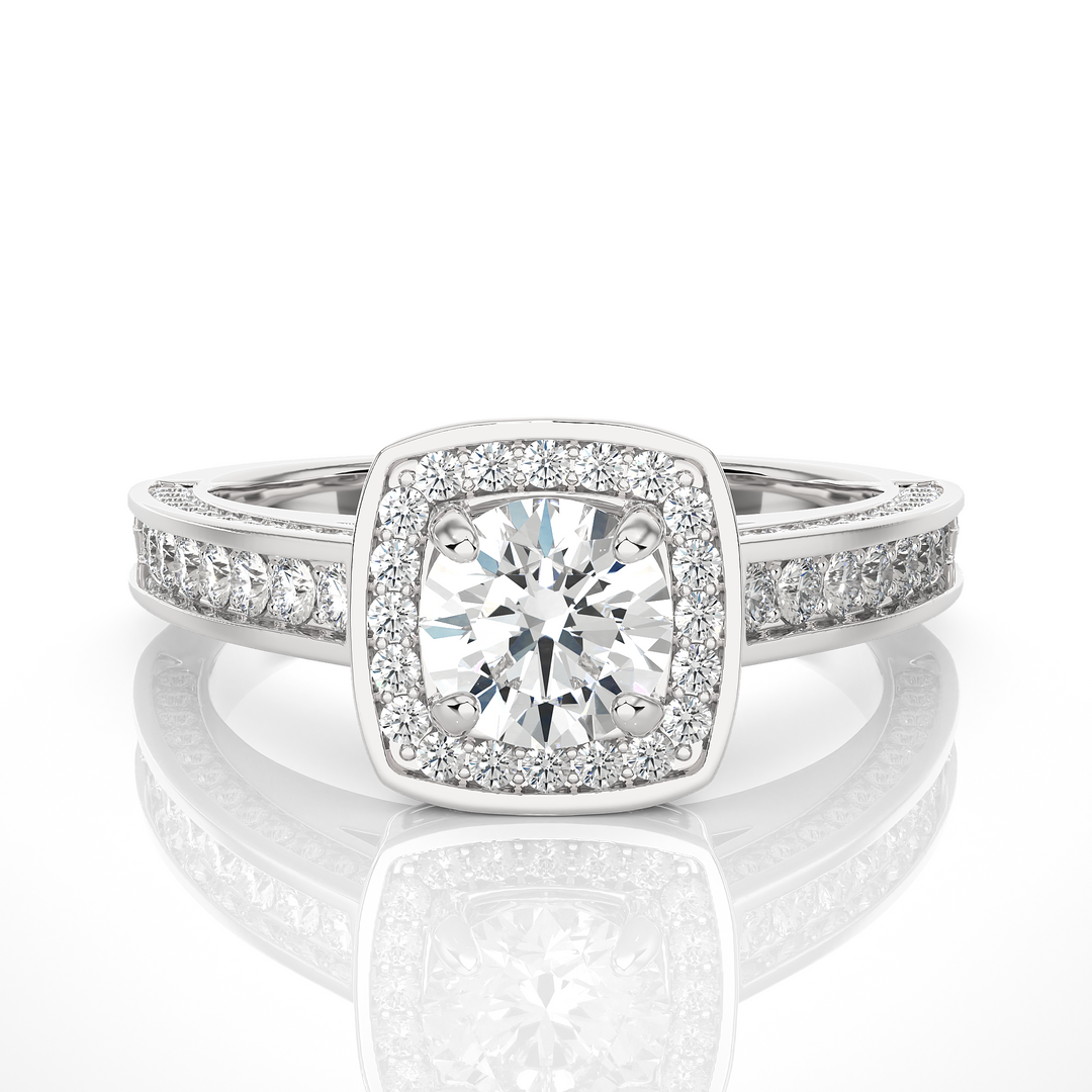 1.42 CT Round Diamond Halo Lab Grown Ring with 117 Stones