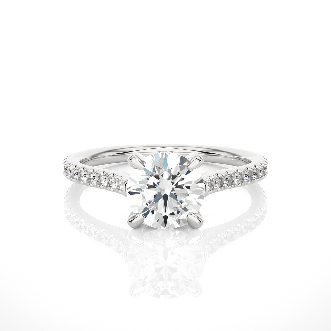 1.58 CTW Round Lab-Grown Diamond Engagement Ring with Micropave & Prong Set E-F / VVS-VS