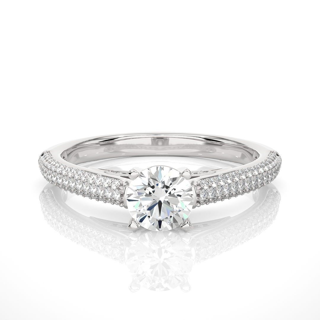 1 CTW Round Lab-Grown Diamond Engagement Ring with Three-Row Thin Pave Band E-F / VVS-VS