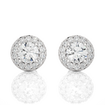 Load image into Gallery viewer, 2.94 CTW Round Lab-Grown Diamond Halo Stud Earrings in 14K White Gold – IGI Certified
