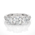 Load image into Gallery viewer, 2.23 CT Round Center with Round Side Lab Grown Diamond Three Stone Ring | 43 Stone Gold Band
