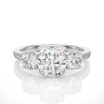 Load image into Gallery viewer, 1.80 CT Round Center with Round Side Lab Grown Diamond Three Stone Ring | 19 Stone Gold Band
