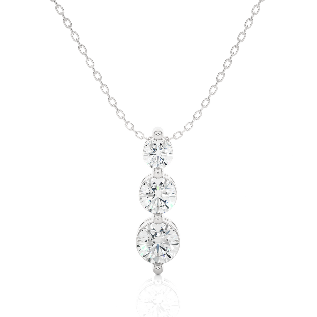 0.84 CT Lab-Grown Diamond Three-Stone Pendant Necklace | Solid Gold | Trio Design