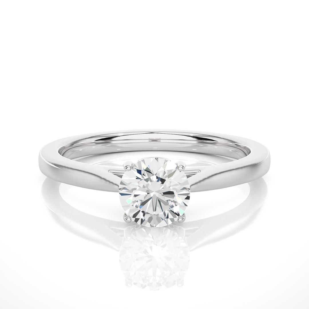 0.73 CT Round Lab Grown Diamond Solitaire Engagement Ring | Four Prong Gold Band
