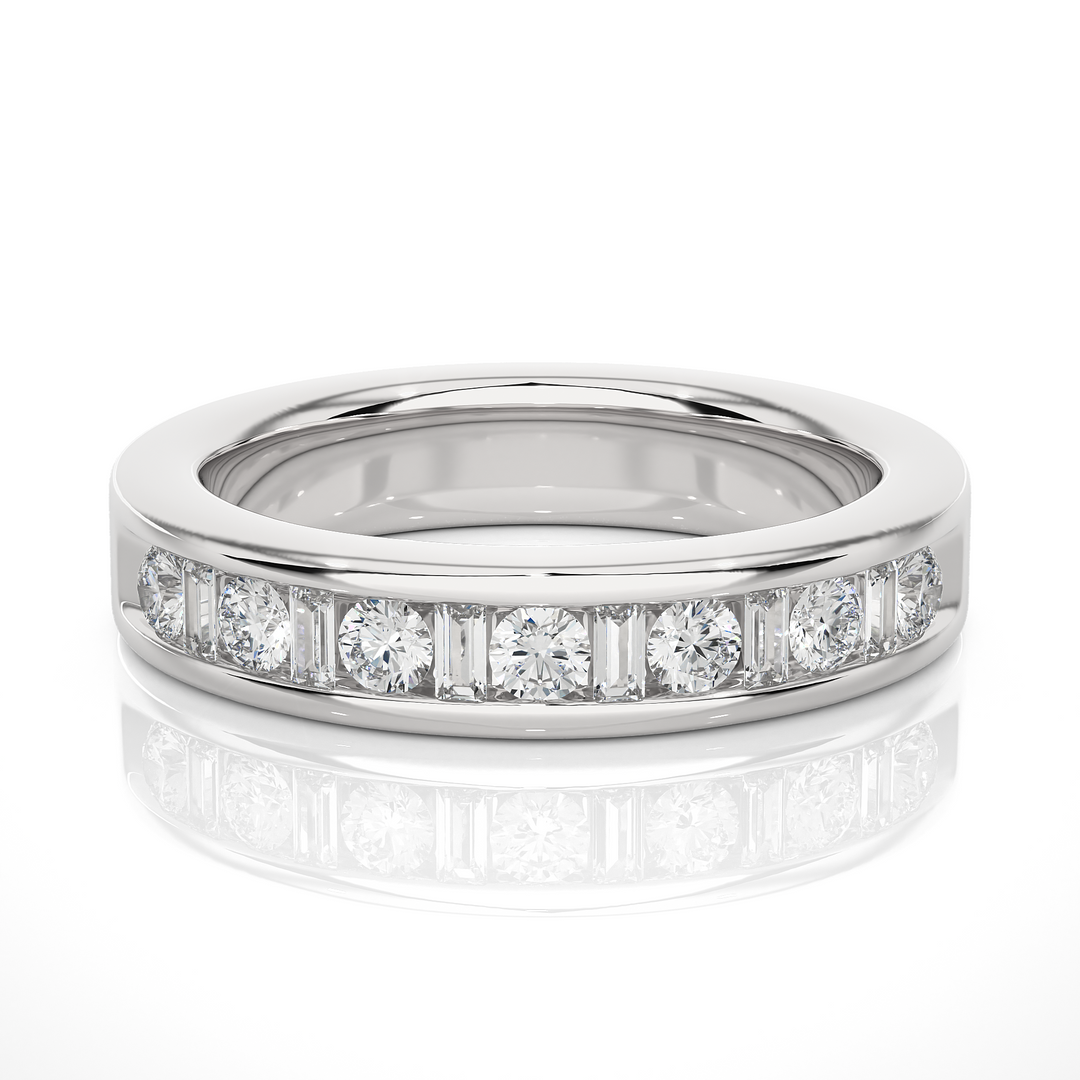 0.52 CT Baguette & Round Cut Lab Grown Diamond Channel Set Band  13 Stone IGI Certified