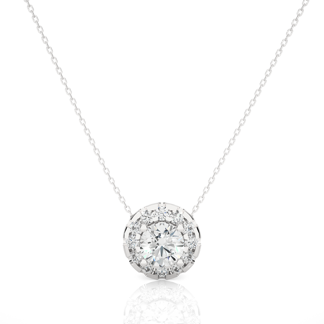 0.34 CT Lab-Grown Diamond Halo Pendant Necklace | Round Diamonds | Solid Gold