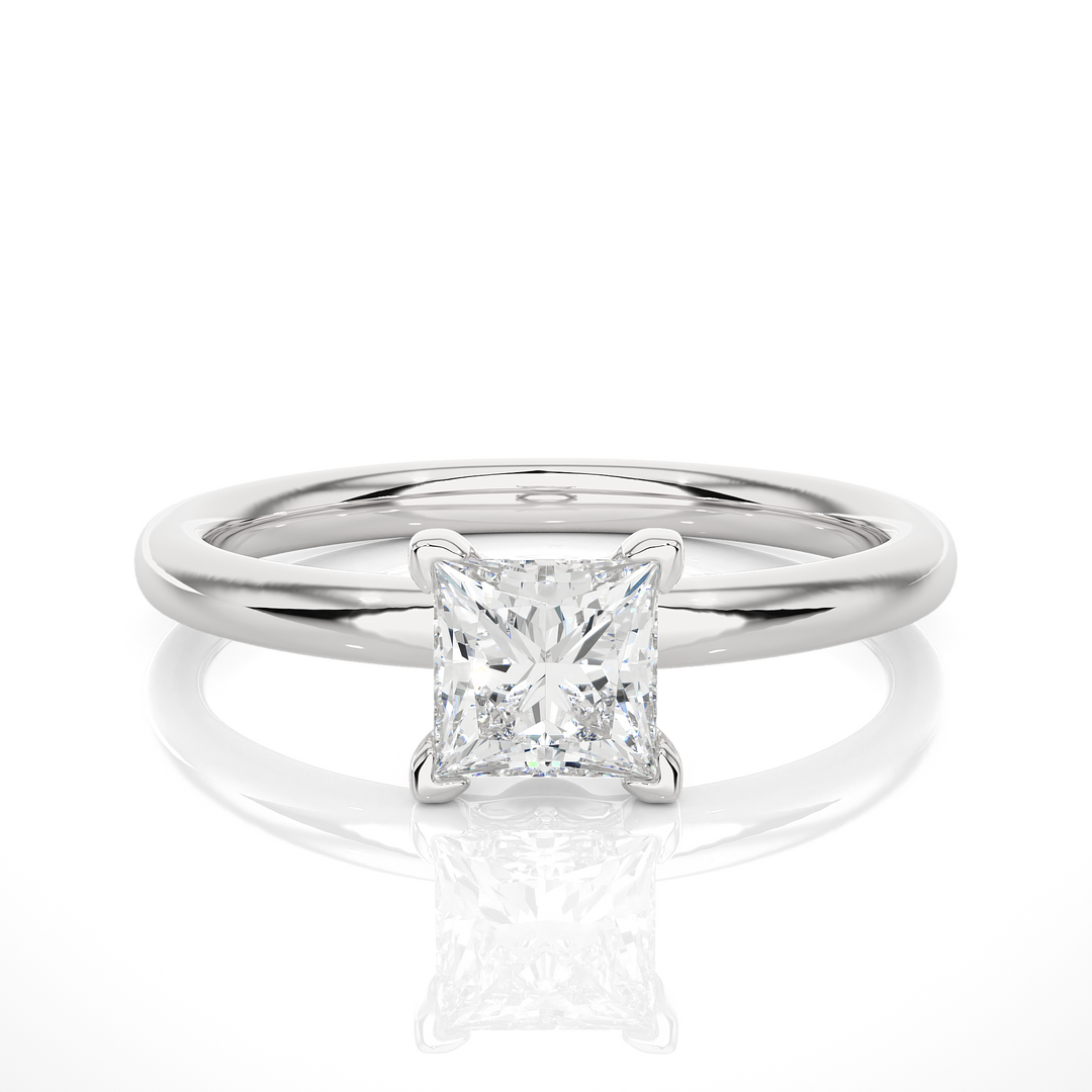0.78 CT Princess Cut Lab Grown Diamond Solitaire Engagement Ring | Four Prong Gold Band