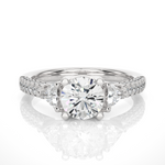 Load image into Gallery viewer, 1.43 CT Round Center with Trillion &amp; Round Side Lab Grown Diamond Three Stone Ring | 43 Stone Gold Band
