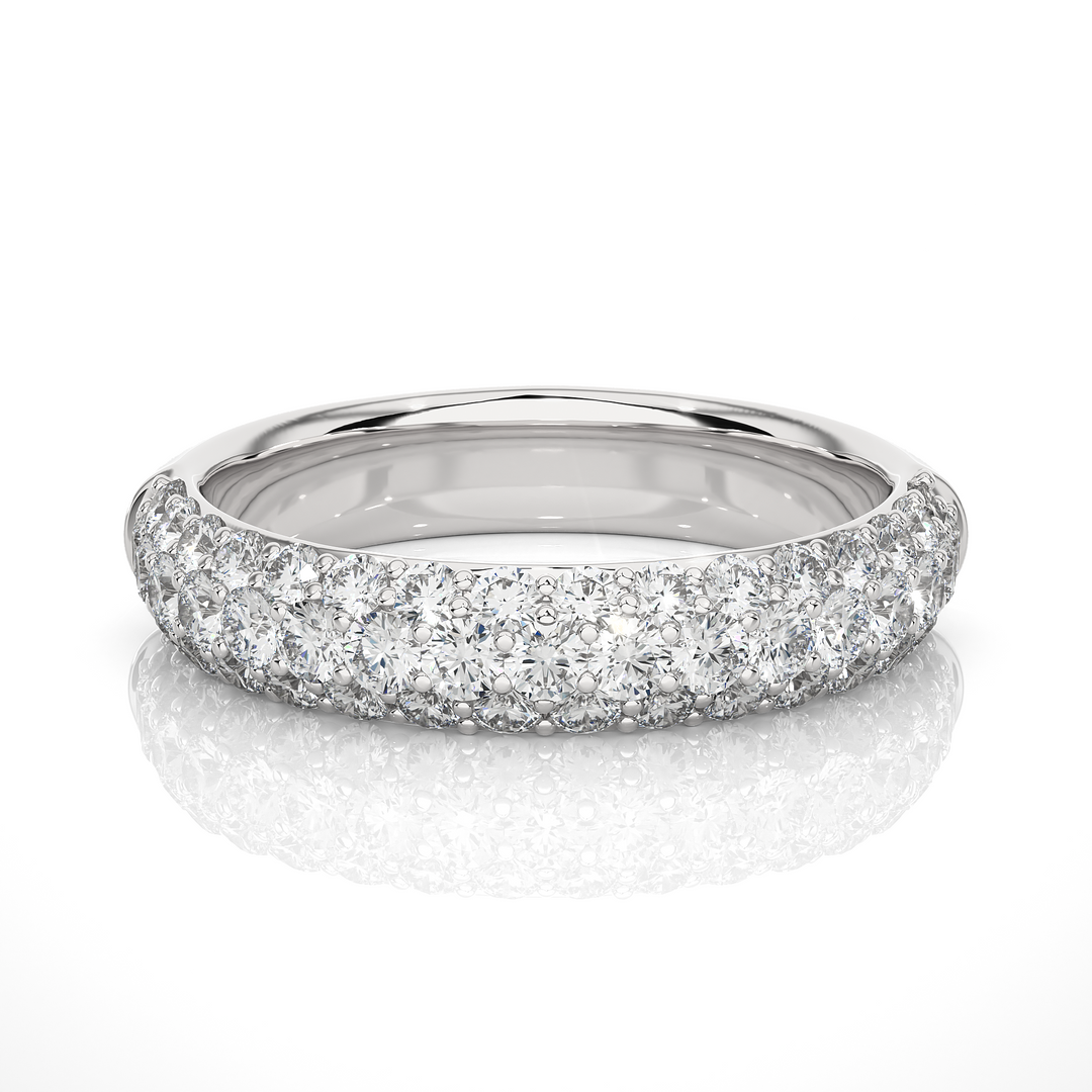 0.93 CT Round Cut Lab Grown Diamond 3 Row Pave Band  49 Stone IGI Certified
