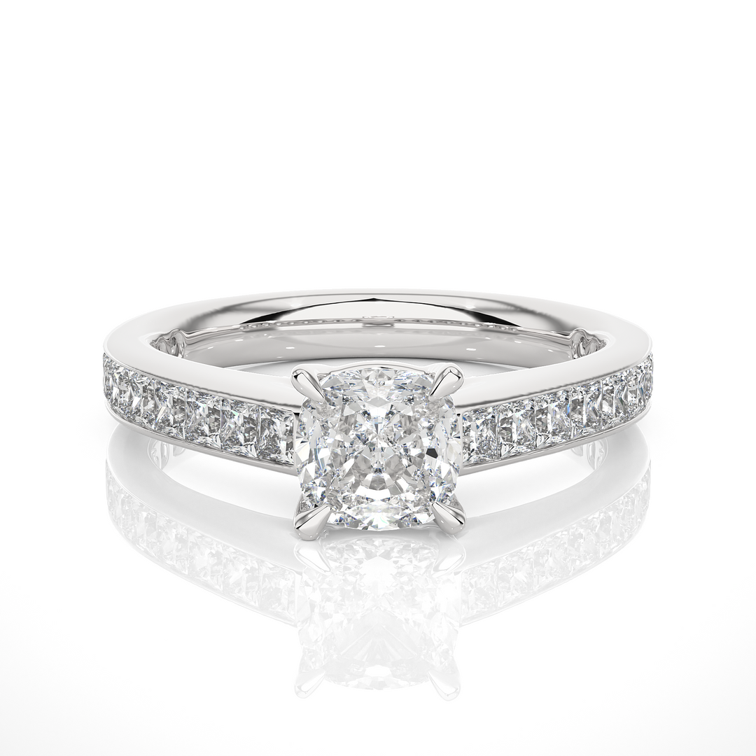 2.12 CTW Cushion Cut Lab-Grown Diamond Engagement Ring with Princess Channel Set Accents