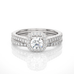 Load image into Gallery viewer, 1.31 CT Round Diamond Halo Wedding Matching Band | 56 Stones
