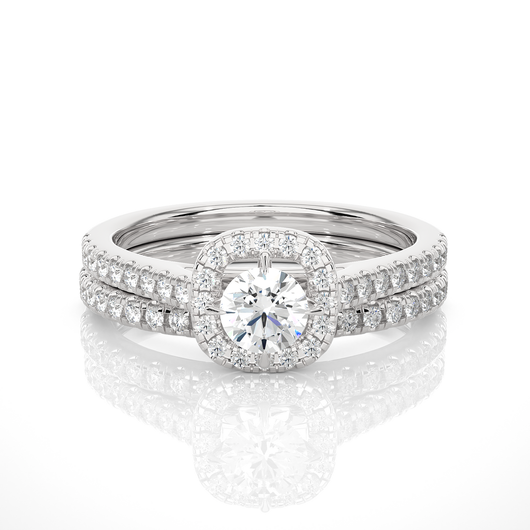 1.31 CT Round Diamond Halo Wedding Matching Band | 56 Stones