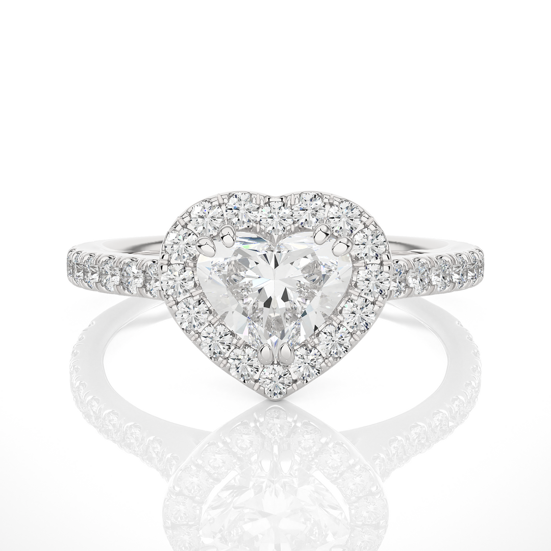 1.33 CT Heart Halo Lab Grown Diamond Ring with Round Side Stones