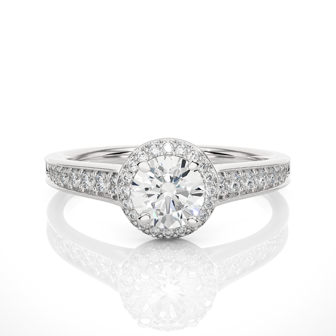0.92 CT Round Diamond Halo Lab Grown Ring with 59 Stones