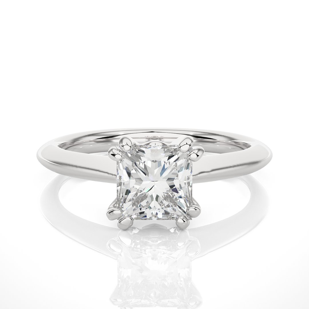 1.38 CT Princess or Round Lab Grown Diamond Engagement Ring | 4 Stone Gold Band