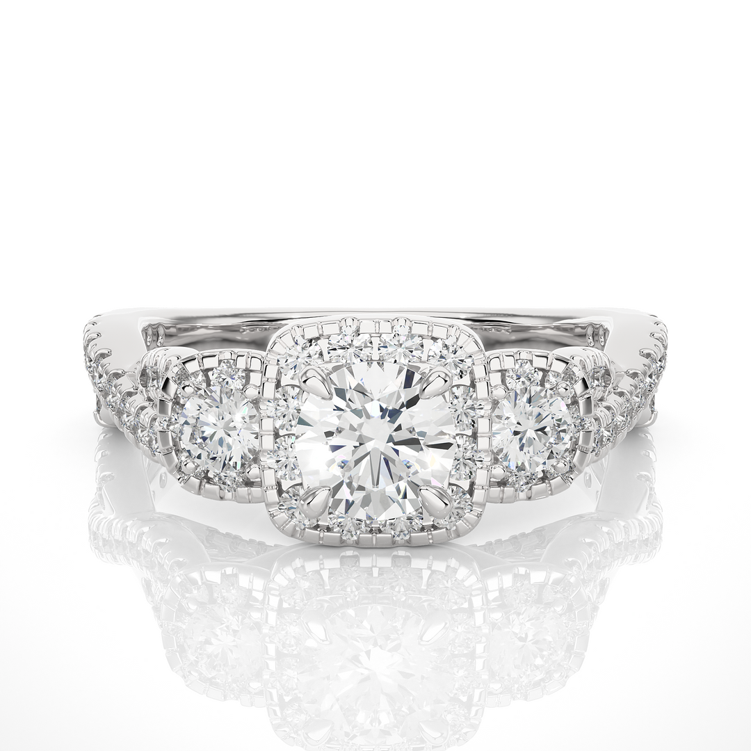 1.35 Carat Three Stone Lab-Grown Diamond Ring | Round with Hidden Princess Accent