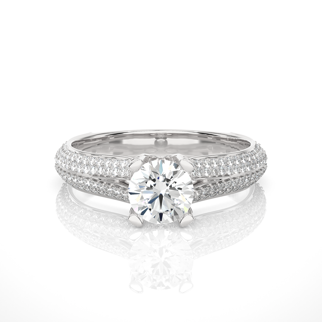 1.13 CTW Round Lab-Grown Diamond Engagement Ring with Four-Row Pave Set E-F / VVS-VS