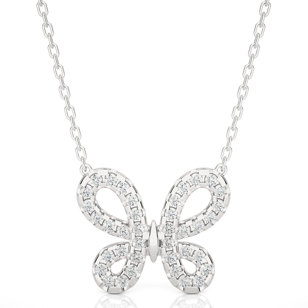 0.31 CT Lab-Grown Diamond Butterfly Pendant Necklace | Solid Gold | 38 Round Diamonds