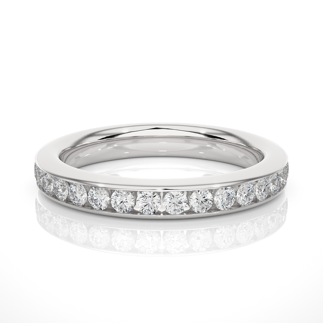 0.96 CT Round Lab Grown Diamond Channel Set Eternity Band | 32 Stone Gold Ring
